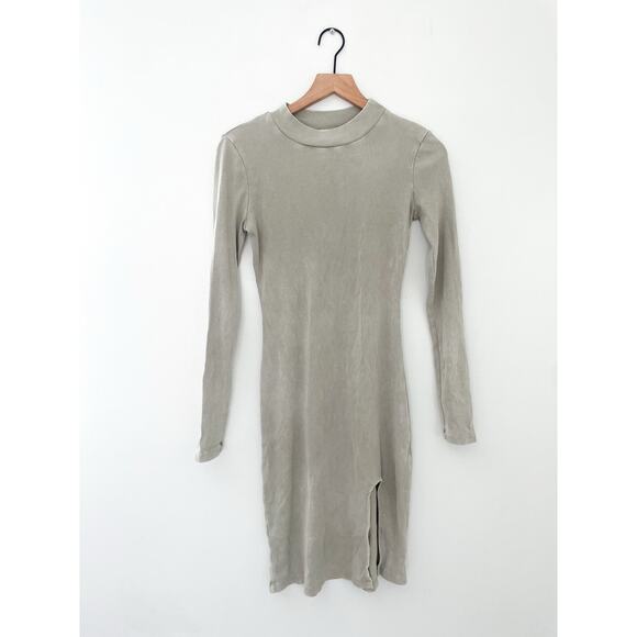 Young Fabulous & Broke Ribbed Long Sleeve Bodycon Dress Small Green Gray - Picture 1 of 9